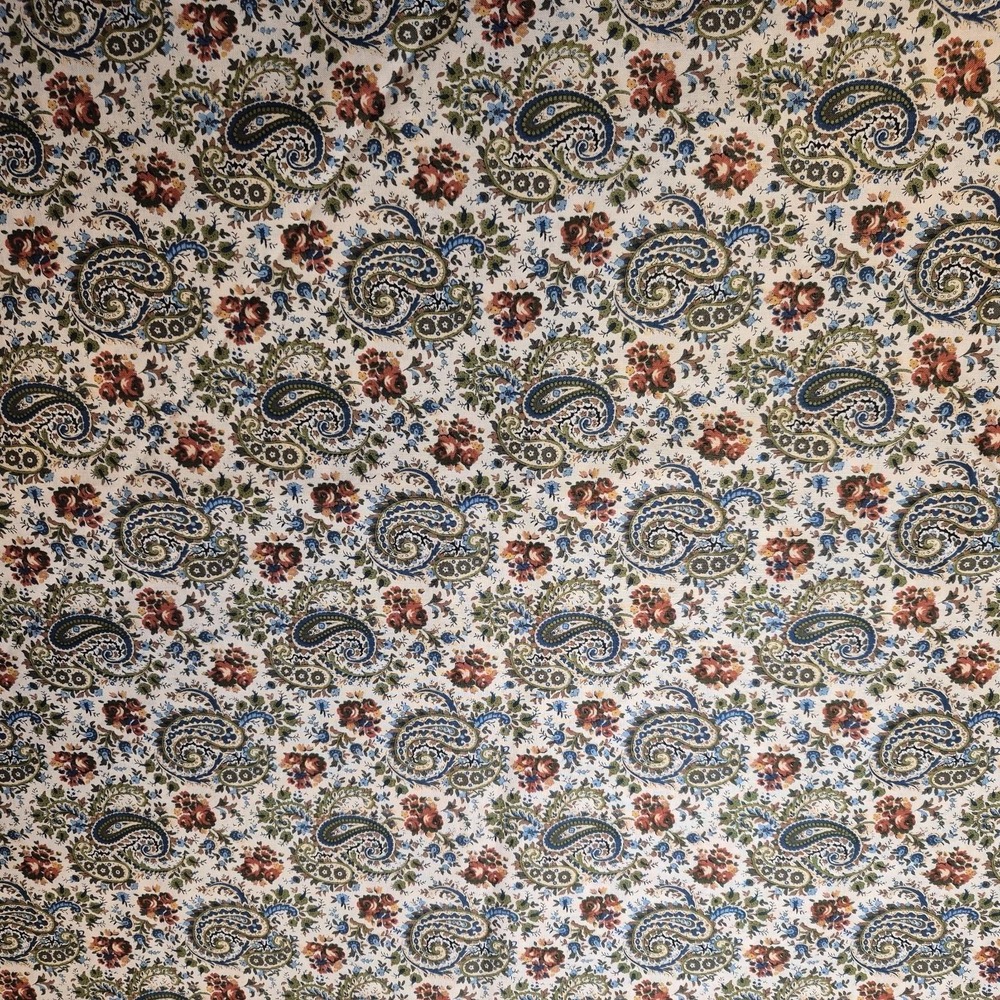 Green and Aqua Paisley Rust Flowers Marcus Brothers Cotton Fabric 6 Yards